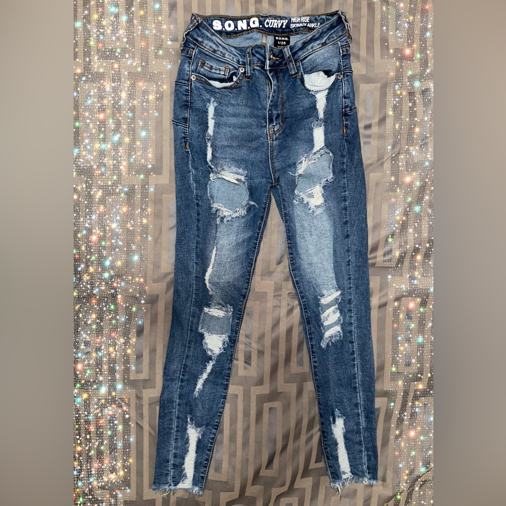 S.O.N.G. Curvy High Rise Skinny Ankle Denim Jeans Size 1/25 Junior’s Blue
